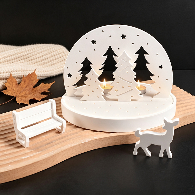 Holiday Candle Set - Weihnachts-Elch-Teelichthalter-Silikonformen, 3D-Harz-Gips-Tablett-Form-Set, DIY-Winterszene-Lampensockel-Bastelwerkzeug-Set