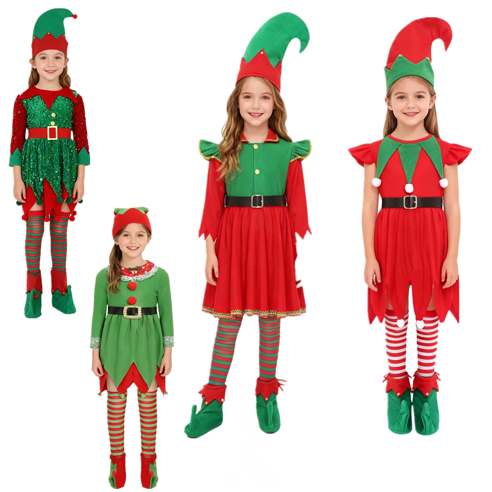 Elf Costume Christmas - Elfenmädchen Weihnachtskostüm Weihnachtsmann Helfer Elfen Kleid