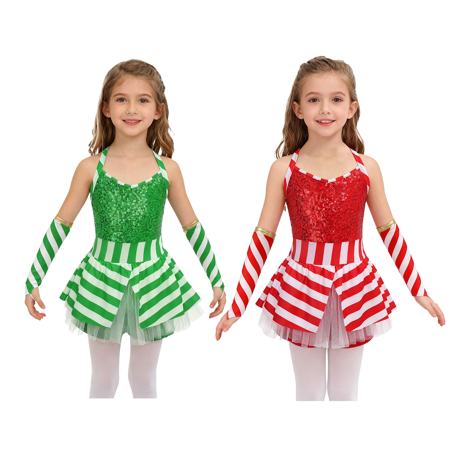 Elf Costume Christmas - Mädchen Weihnachten Candy Cane Dance Santa