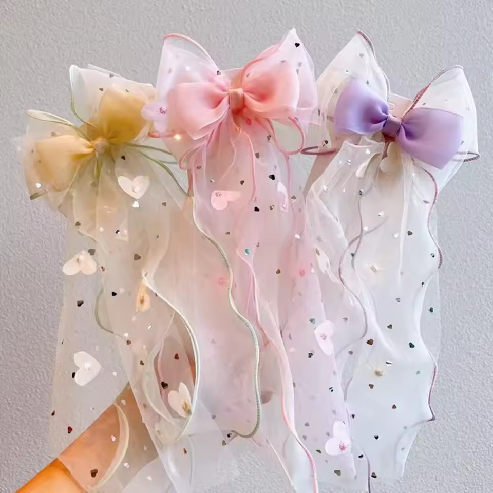 Ribbon Bow Gift - Koreanische Feenhafter Mesh-Schleifen-Haarspange für Kinder, Prinzessinnen-Pferdeschwanz-Band,